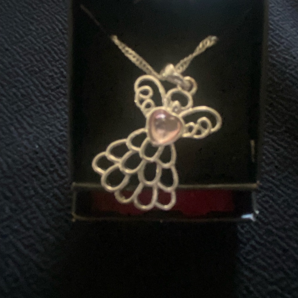 Avon Silver Angel Necklace with October Birthstone Heart